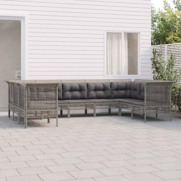 ARDEBO.de - 9-tlg. Garten-Lounge-Set mit Kissen Grau Poly Rattan