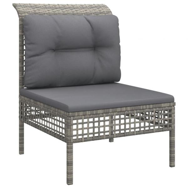 9-tlg. Garten-Lounge-Set mit Kissen Grau Poly Rattan