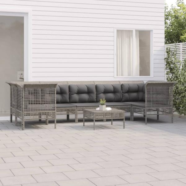 ARDEBO.de - 8-tlg. Garten-Lounge-Set mit Kissen Grau Poly Rattan