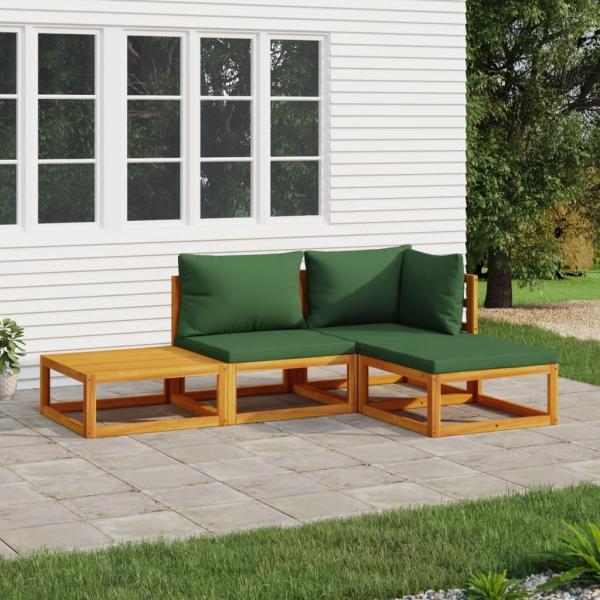 ARDEBO.de - 4-tlg. Garten-Lounge-Set mit Grünen Kissen Massivholz