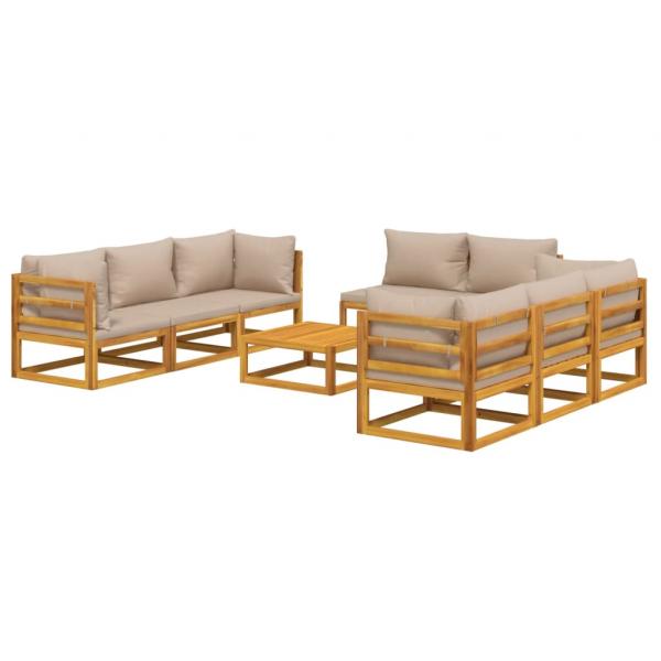 9-tlg. Garten-Lounge-Set mit Taupe Kissen Massivholz