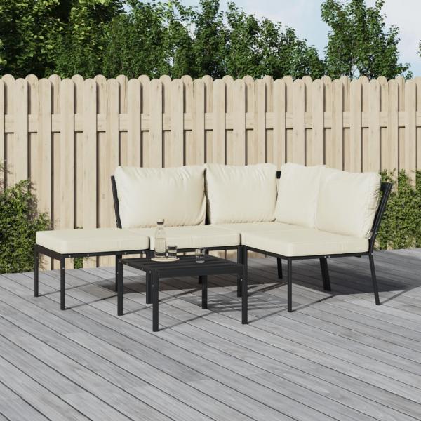 ARDEBO.de - 5-tlg. Garten-Lounge-Set mit Sandfarbigen Kissen Stahl