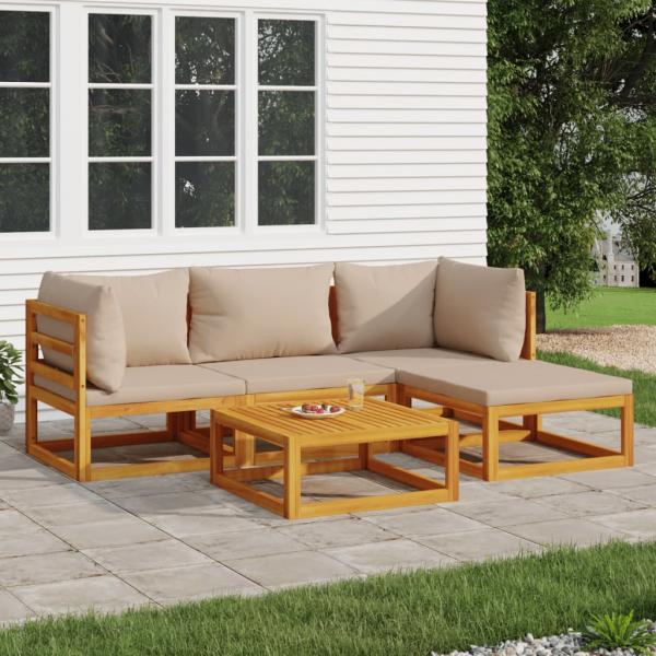 ARDEBO.de - 5-tlg. Garten-Lounge-Set mit Taupe Kissen Massivholz