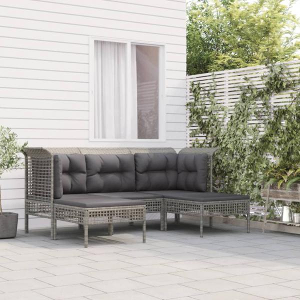 ARDEBO.de - 5-tlg. Garten-Lounge-Set mit Kissen Grau Poly Rattan