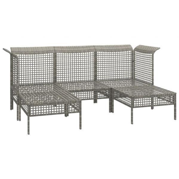 5-tlg. Garten-Lounge-Set mit Kissen Grau Poly Rattan