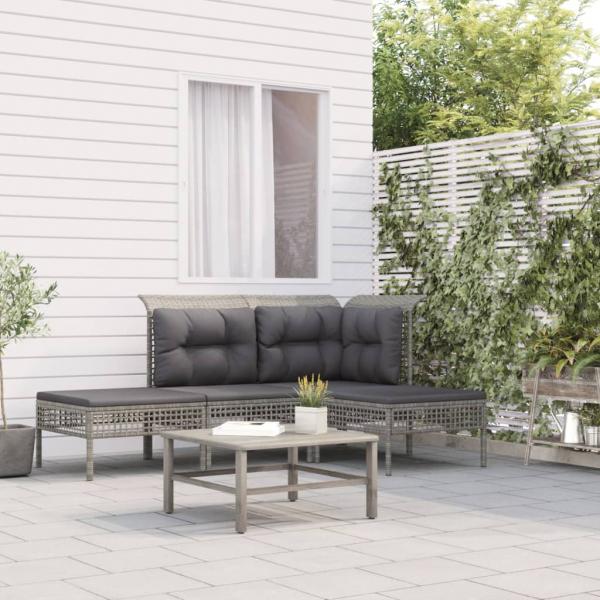 ARDEBO.de - 4-tlg. Garten-Lounge-Set mit Kissen Grau Poly Rattan