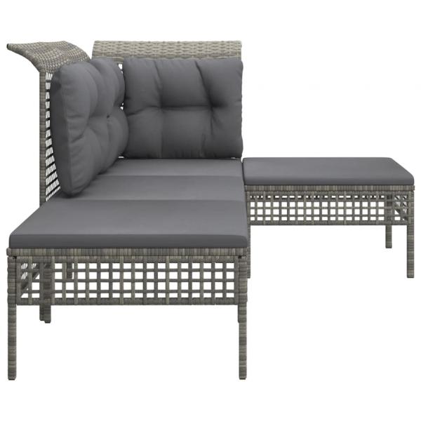 4-tlg. Garten-Lounge-Set mit Kissen Grau Poly Rattan