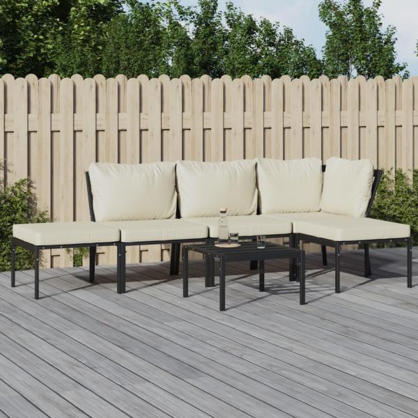 ARDEBO.de - 6-tlg. Garten-Lounge-Set mit Sandfarbigen Kissen Stahl