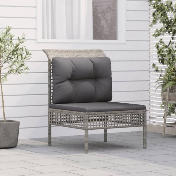 ARDEBO.de - Garten-Mittelsofa mit Kissen Grau Poly Rattan