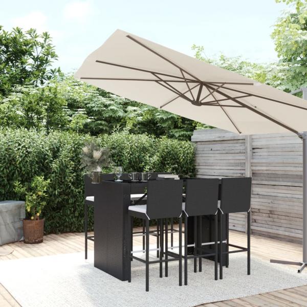 ARDEBO.de - 7-tlg. Gartenbar-Set mit Kissen Schwarz Poly Rattan