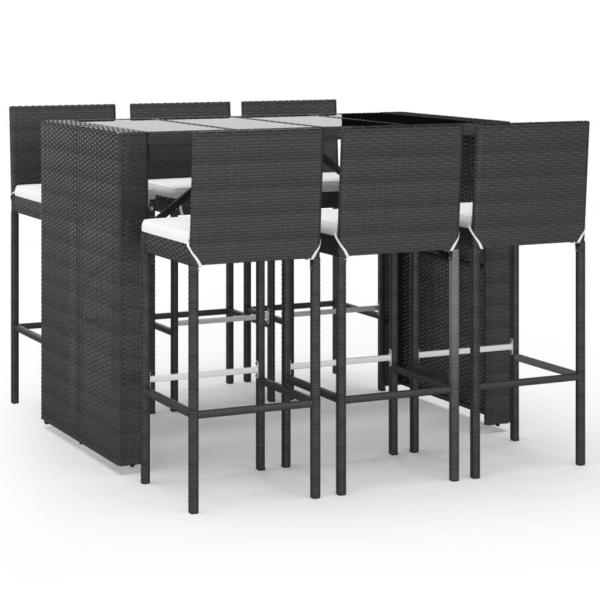 7-tlg. Gartenbar-Set mit Kissen Schwarz Poly Rattan