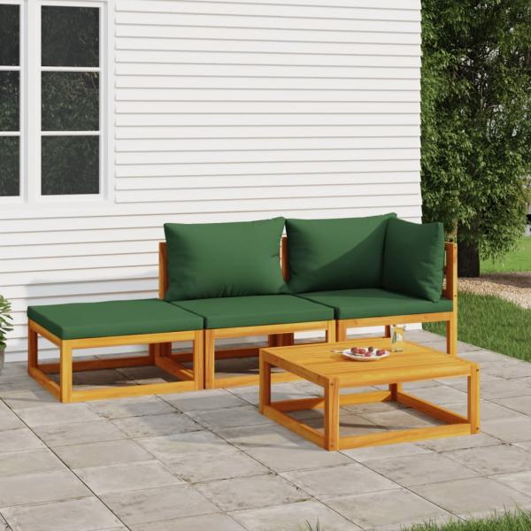 ARDEBO.de - 4-tlg. Garten-Lounge-Set mit Grünen Kissen Massivholz