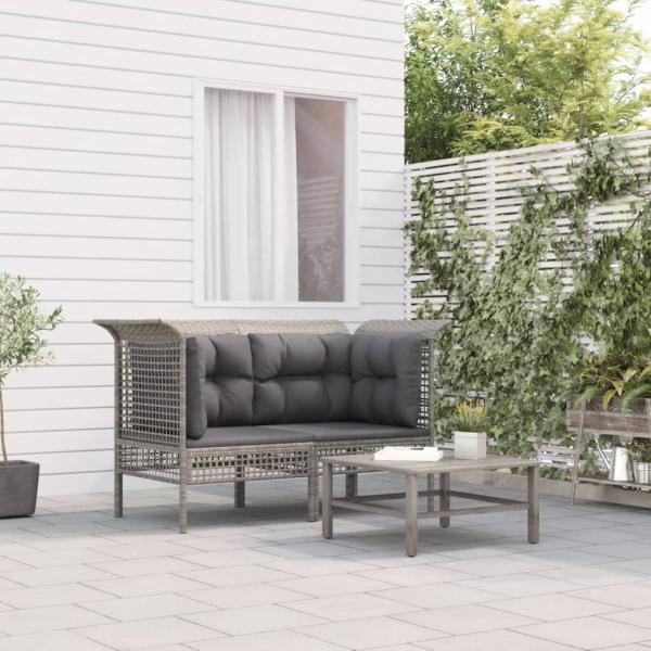 ARDEBO.de - Garten-Ecksofas mit Kissen 2 Stk. Grau Poly Rattan