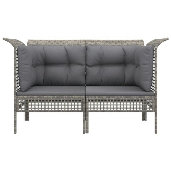 Garten-Ecksofas mit Kissen 2 Stk. Grau Poly Rattan