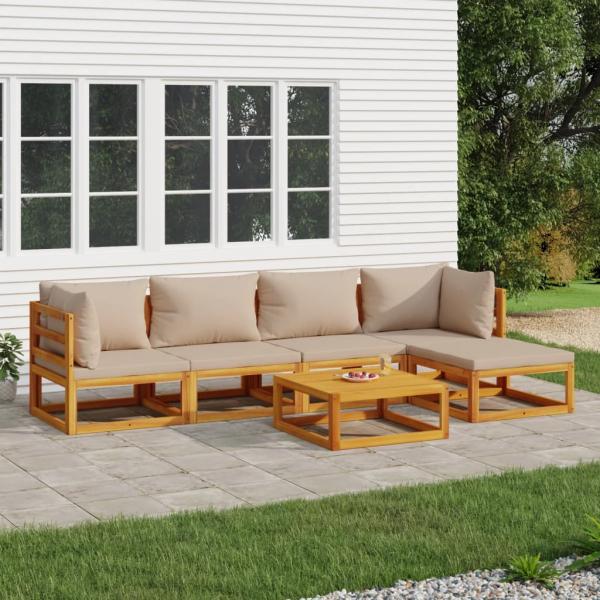 ARDEBO.de - 6-tlg. Garten-Lounge-Set mit Taupe Kissen Massivholz