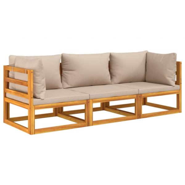 3-tlg. Garten-Lounge-Set mit Taupe Kissen Massivholz