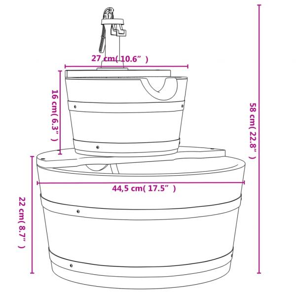 Gartenbrunnen mit Pumpe 44,5x44,5x58 cm Massivholz Tanne