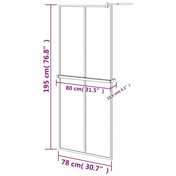 Duschwand mit Ablage für Walk-In-Dusche Schwarz 80x195 cm ESG