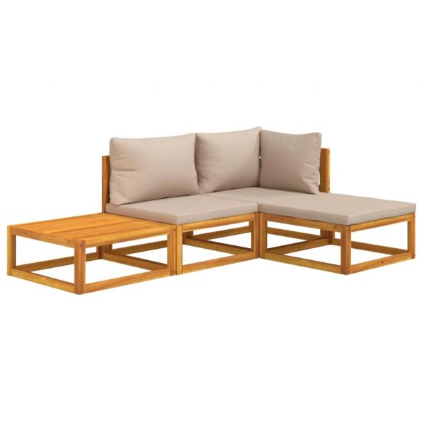 4-tlg. Garten-Lounge-Set mit Taupe Kissen Massivholz