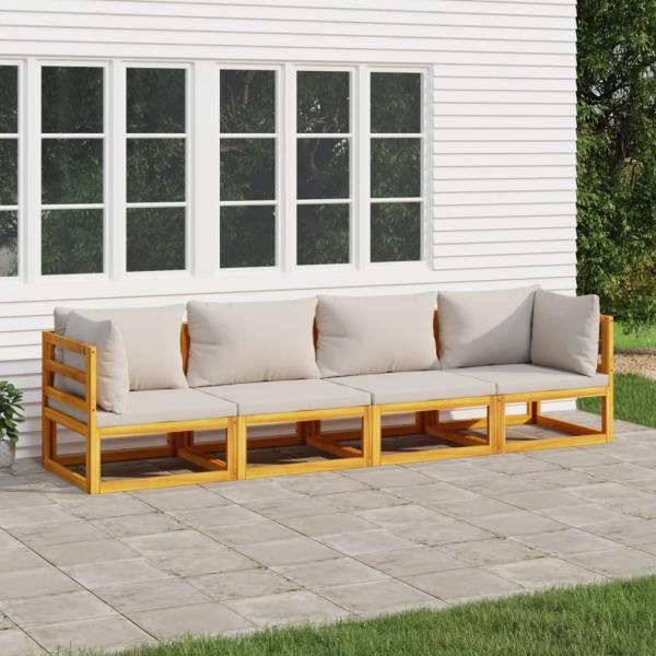 ARDEBO.de - 4-tlg. Garten-Lounge-Set mit Hellgrauen Kissen Massivholz