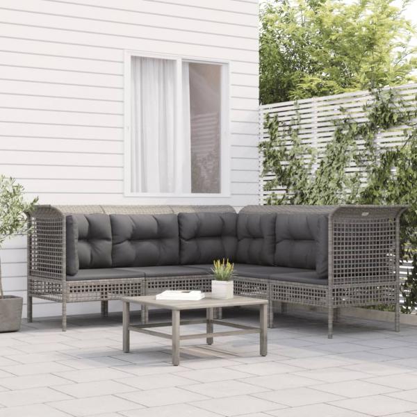 ARDEBO.de - 5-tlg. Garten-Lounge-Set mit Kissen Grau Poly Rattan