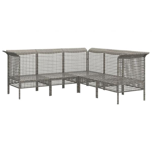 5-tlg. Garten-Lounge-Set mit Kissen Grau Poly Rattan