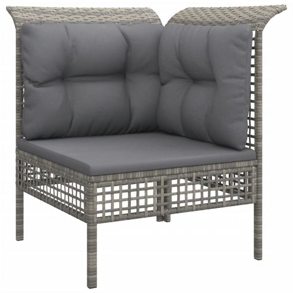 3-tlg. Garten-Lounge-Set mit Kissen Grau Poly Rattan