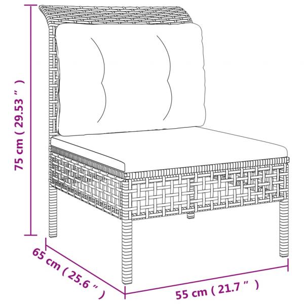 3-tlg. Garten-Lounge-Set mit Kissen Grau Poly Rattan