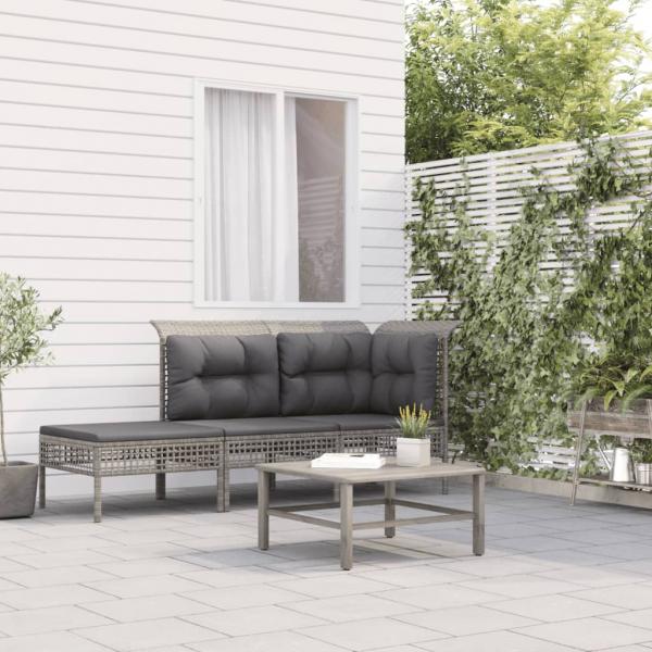 ARDEBO.de - 3-tlg. Garten-Lounge-Set mit Kissen Grau Poly Rattan