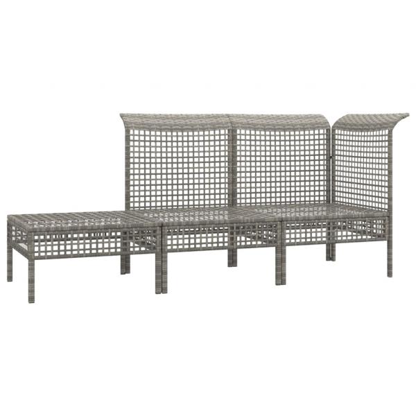 3-tlg. Garten-Lounge-Set mit Kissen Grau Poly Rattan