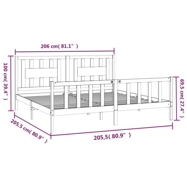 Massivholzbett mit Kopfteil Grau Kiefer 200x200 cm