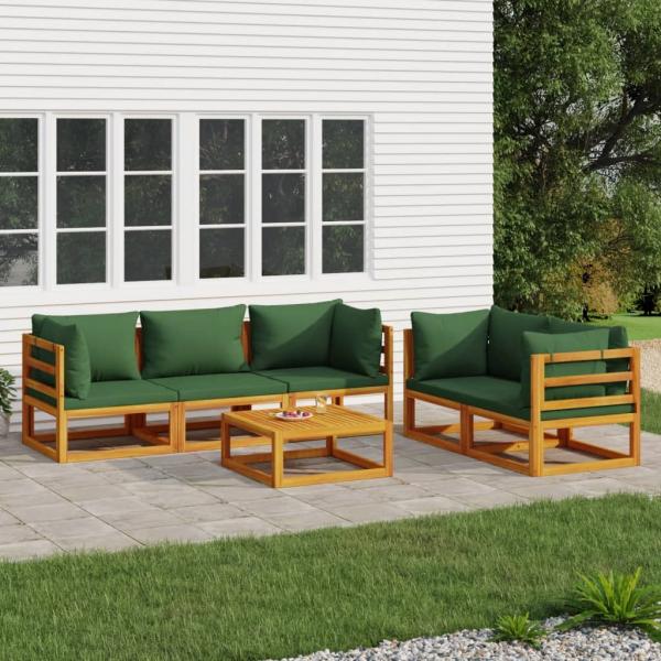 ARDEBO.de - 6-tlg. Garten-Lounge-Set mit Grünen Kissen Massivholz