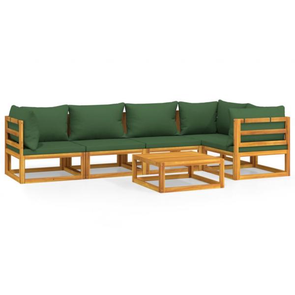 6-tlg. Garten-Lounge-Set mit Grünen Kissen Massivholz