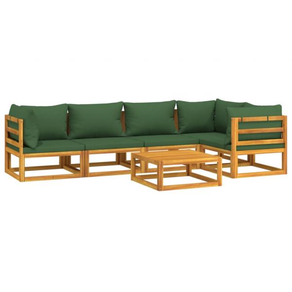 6-tlg. Garten-Lounge-Set mit Grünen Kissen Massivholz