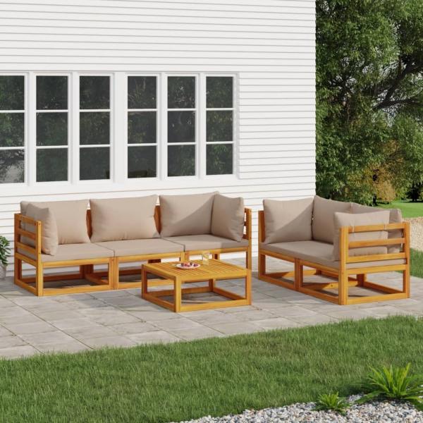 ARDEBO.de - 6-tlg. Garten-Lounge-Set mit Taupe Kissen Massivholz