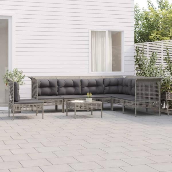 ARDEBO.de - 8-tlg. Garten-Lounge-Set mit Kissen Grau Poly Rattan