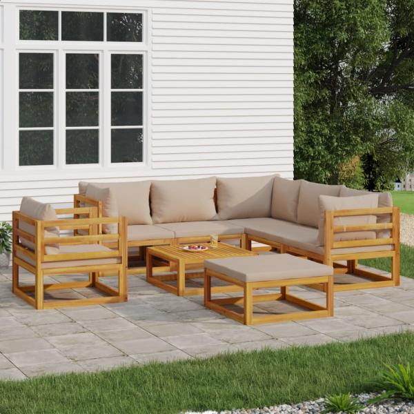 ARDEBO.de - 8-tlg. Garten-Lounge-Set mit Taupe Kissen Massivholz