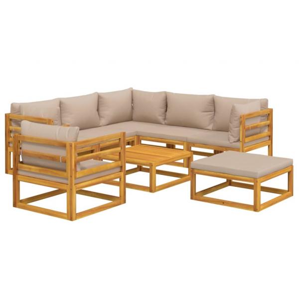 8-tlg. Garten-Lounge-Set mit Taupe Kissen Massivholz