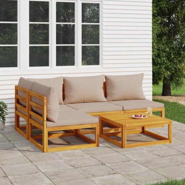 ARDEBO.de - 5-tlg. Garten-Lounge-Set mit Taupe Kissen Massivholz