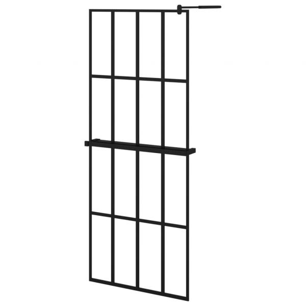 Duschwand mit Ablage für Walk-In-Dusche Schwarz 80x195 cm ESG