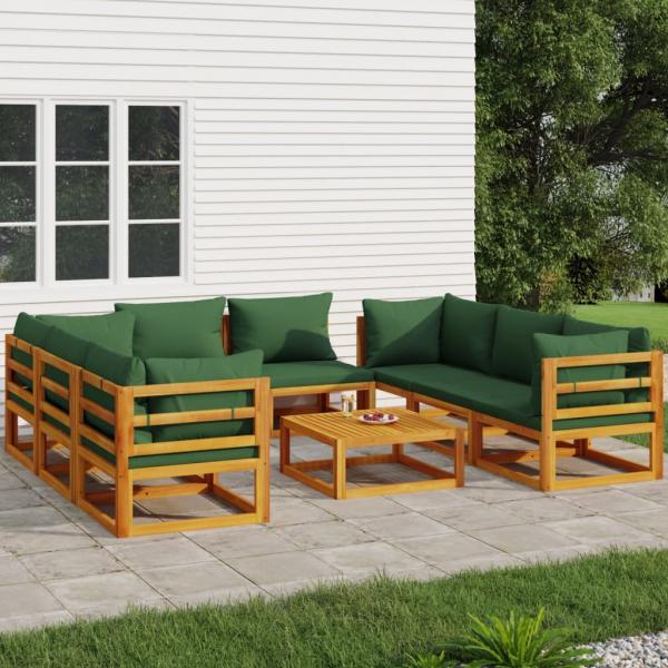 ARDEBO.de - 9-tlg. Garten-Lounge-Set mit Grünen Kissen Massivholz