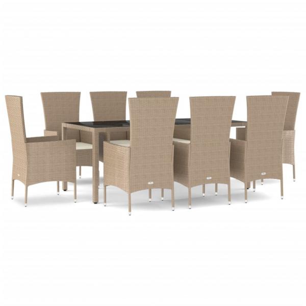 9-tlg. Garten-Essgruppe mit Kissen Beige Poly Rattan