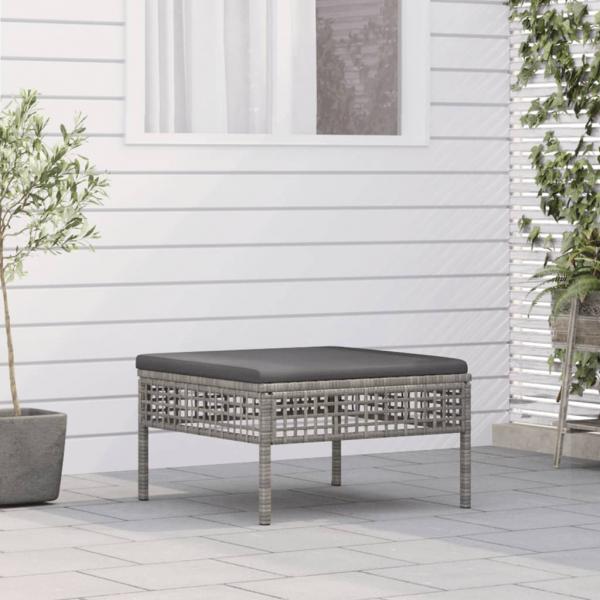 ARDEBO.de - Gartenhocker mit Kissen Grau Poly Rattan