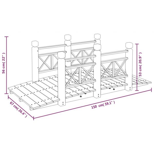 Gartenbrücke mit Geländer 150x67x56 cm Massivholz Fichte