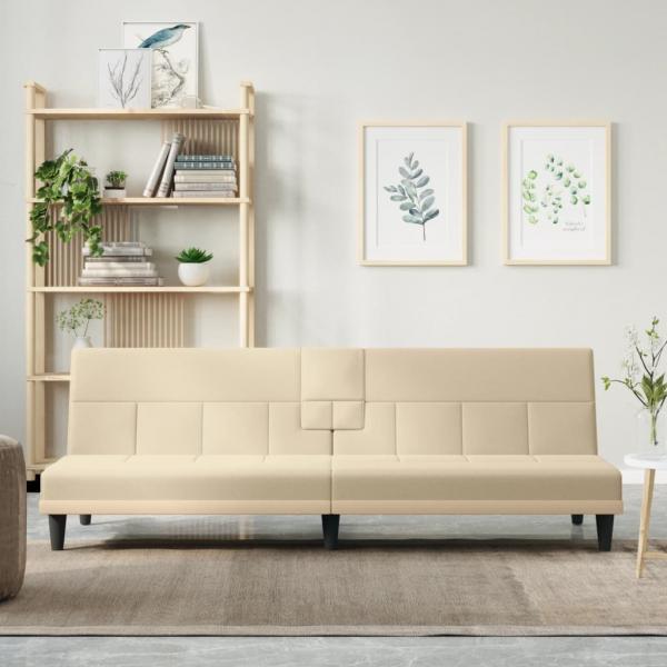 ARDEBO.de - Schlafsofa mit Getränkehaltern Creme Stoff