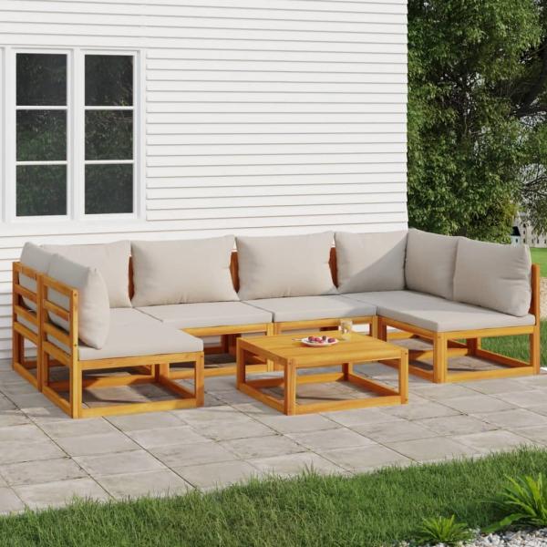 ARDEBO.de - 7-tlg. Garten-Lounge-Set mit Hellgrauen Kissen Massivholz