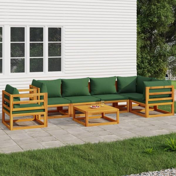 ARDEBO.de - 7-tlg. Garten-Lounge-Set mit Grünen Kissen Massivholz