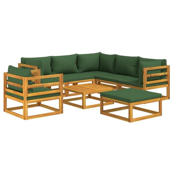 8-tlg. Garten-Lounge-Set mit Grünen Kissen Massivholz