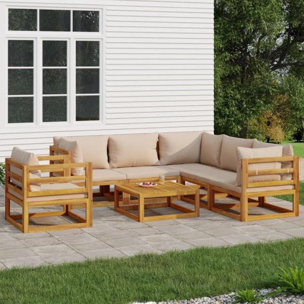 ARDEBO.de - 7-tlg. Garten-Lounge-Set mit Taupe Kissen Massivholz