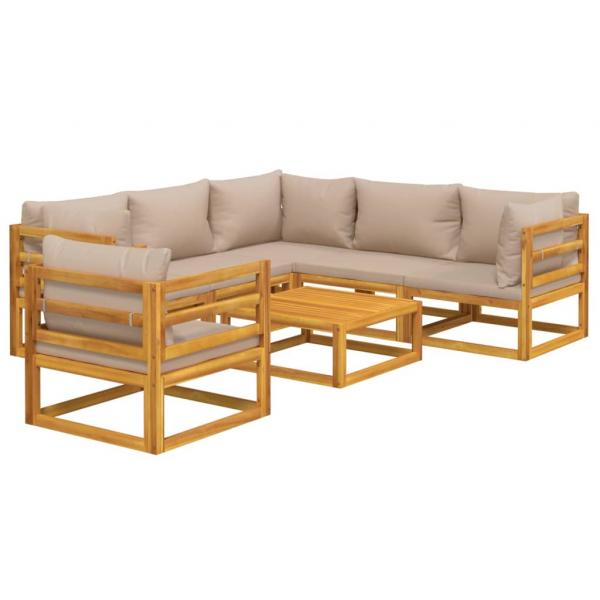 7-tlg. Garten-Lounge-Set mit Taupe Kissen Massivholz